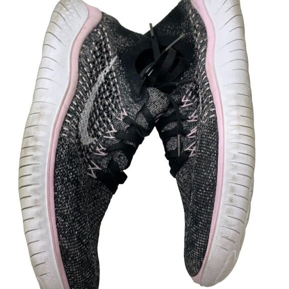 Nike Free Rn Flyknit 2018 Womens Black White Pink Foam 942839 007 Preowned - Picture 8 of 11